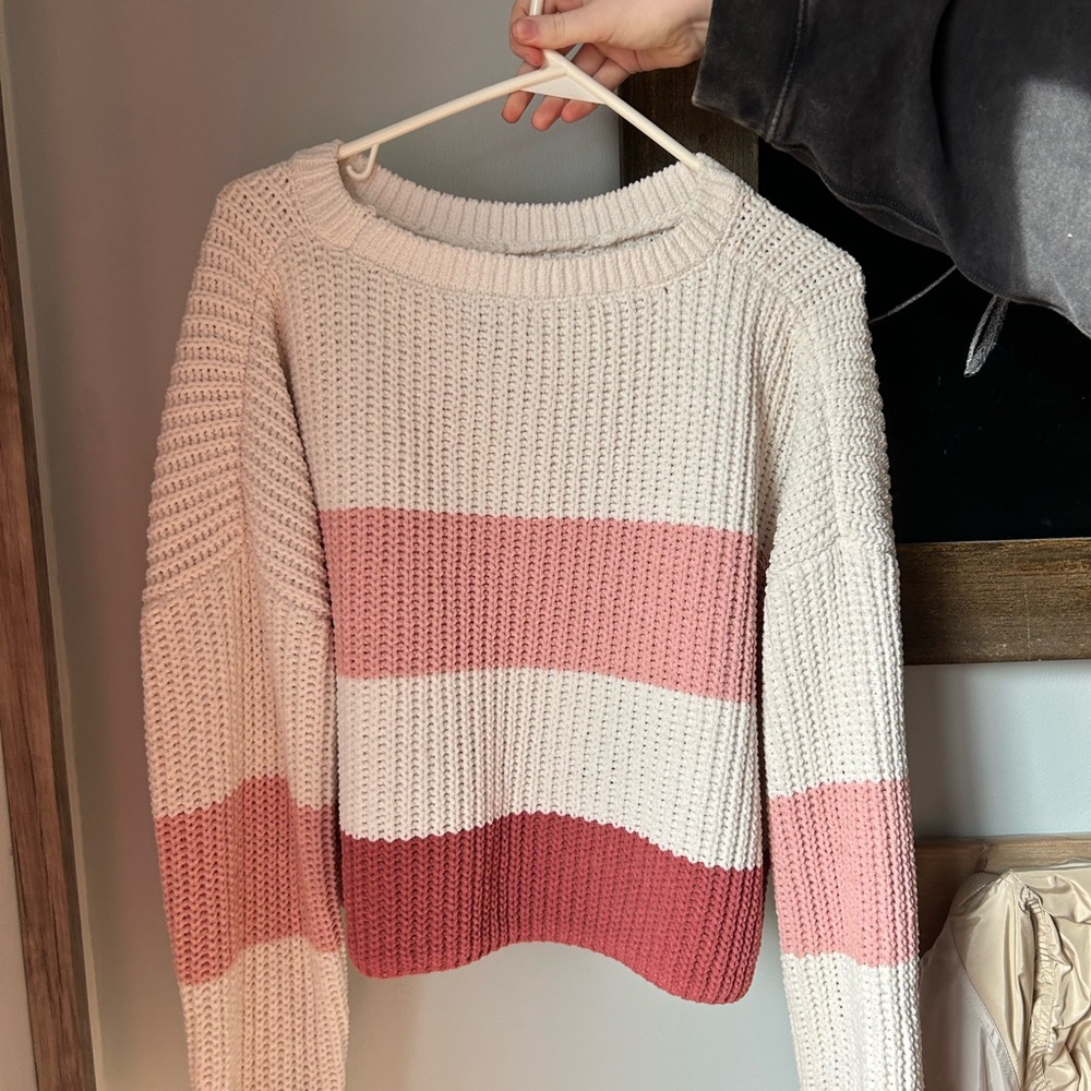 Striped Knit Sweater in Pink and Cream